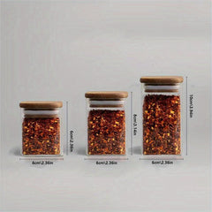 3pcs Set Wooden Lid Seasoning Jars - Kitchen Food Airtight Jars