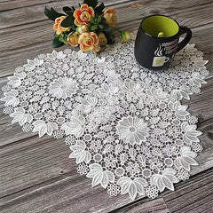 1pc PET Lace Placemat Hollow out Table Pad Light European Lace Round Coaster Bow