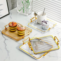 Golden Serving Tray Set With Handles Modern Coffee Table Tray