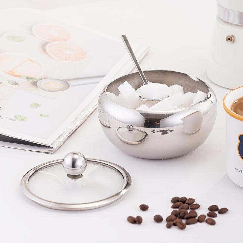 1pc Seasoning Container Sugar Bowl With Lid Stainless Steel Sugar And Cream Jar