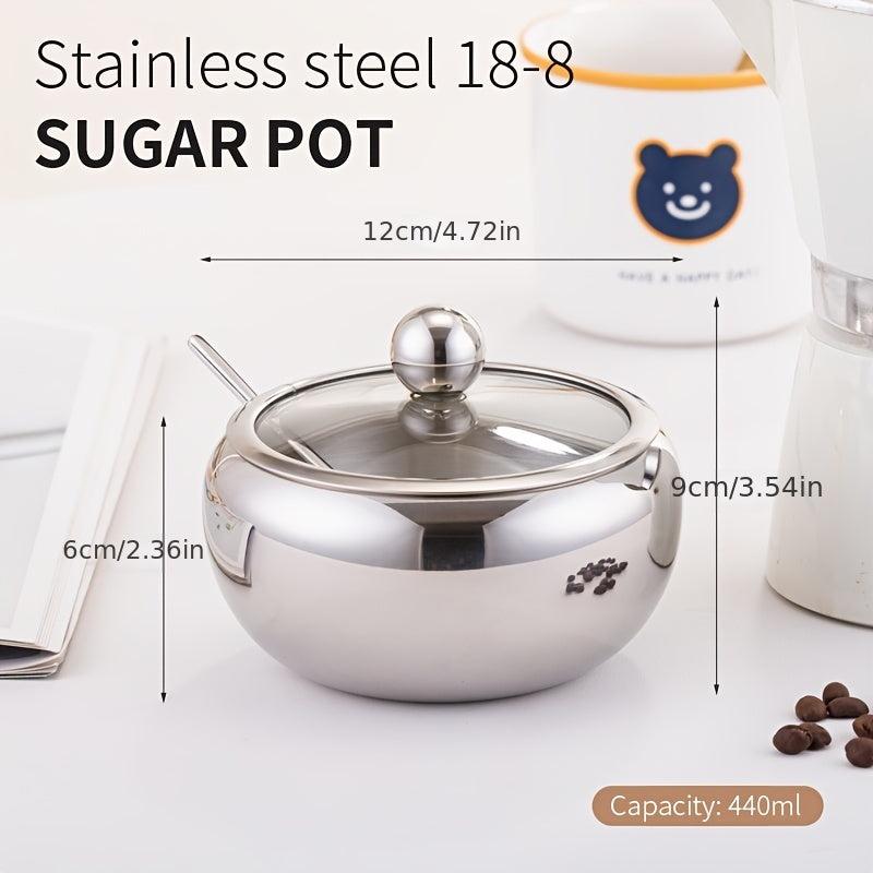 1pc Seasoning Container Sugar Bowl With Lid Stainless Steel Sugar And Cream Jar