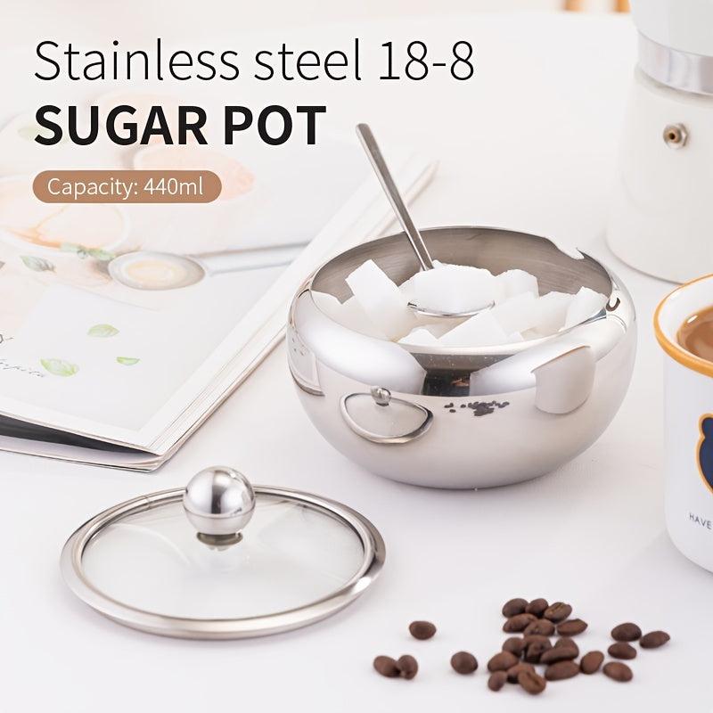 1pc Seasoning Container Sugar Bowl With Lid Stainless Steel Sugar And Cream Jar