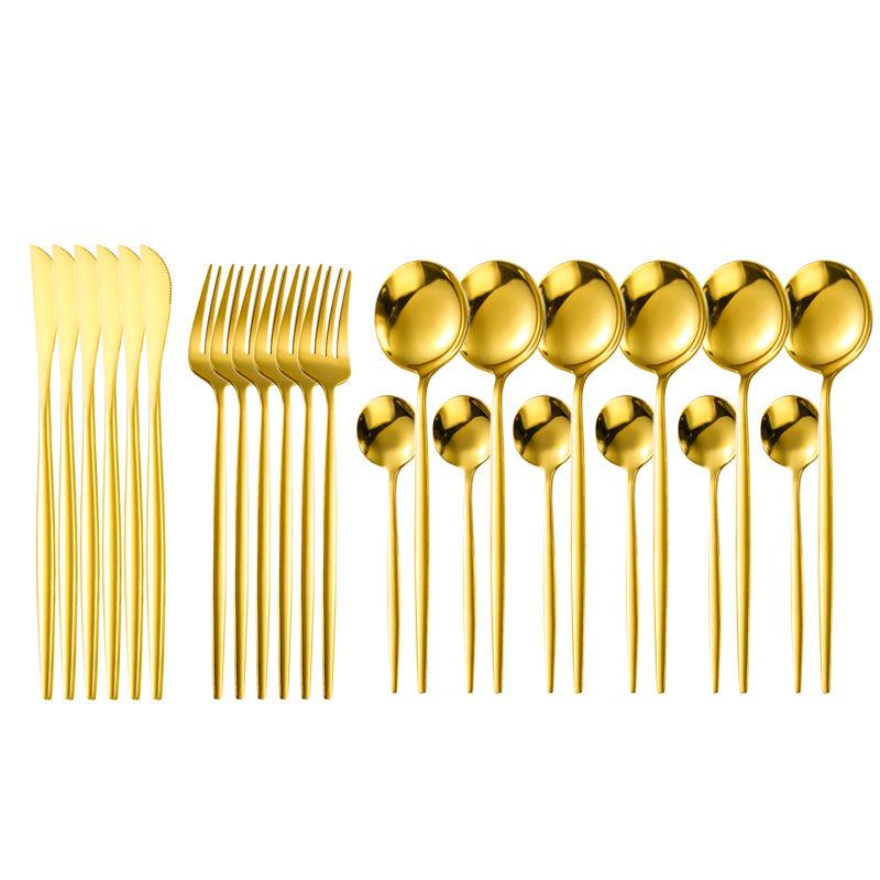 24-Pcs Stainless Steel Cutlery Set Mirror Flatware Spoon Colorful Silverware