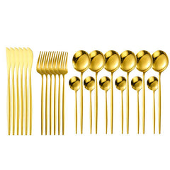 24-Pcs Stainless Steel Cutlery Set Mirror Flatware Spoon Colorful Silverware