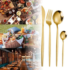24-Pcs Stainless Steel Cutlery Set Mirror Flatware Spoon Colorful Silverware
