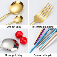 24-Pcs Stainless Steel Cutlery Set Mirror Flatware Spoon Colorful Silverware