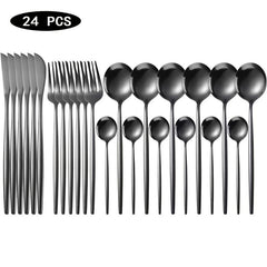 24-Pcs Stainless Steel Cutlery Set Mirror Flatware Spoon Colorful Silverware