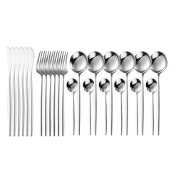 24-Pcs Stainless Steel Cutlery Set Mirror Flatware Spoon Colorful Silverware