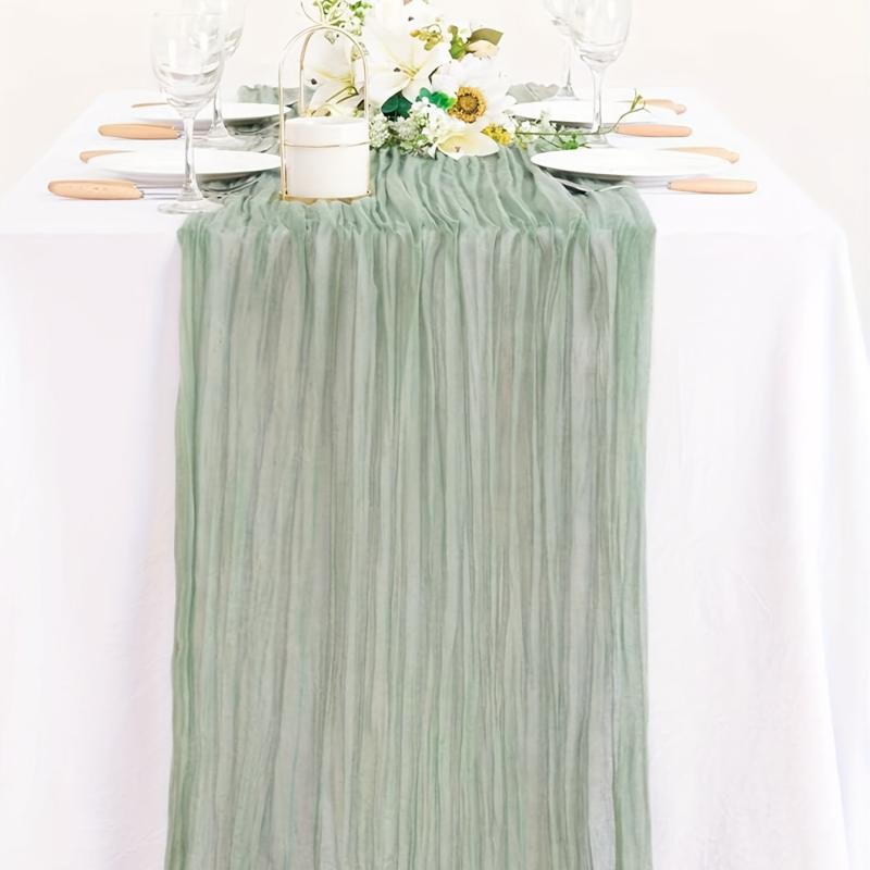 Polyester Green Balinese Table Runner Pleated Ethnic Style Holiday Decor