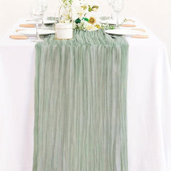 Polyester Green Balinese Table Runner Pleated Ethnic Style Holiday Decor
