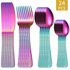 24pcs Stainless Steel Cutlery Set with Steak Fork and Soup Spoon