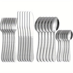 24pcs Stainless Steel Cutlery Set with Steak Fork and Soup Spoon