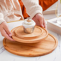 Round Wood Tray For Serving Food Snacks Drinks Sushi Steak Pizza