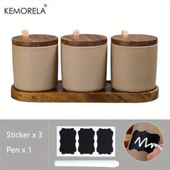 3pcs Set Seasoning Jar Ceramic Spice Pot Salt Jar With Spoon Pepper Container