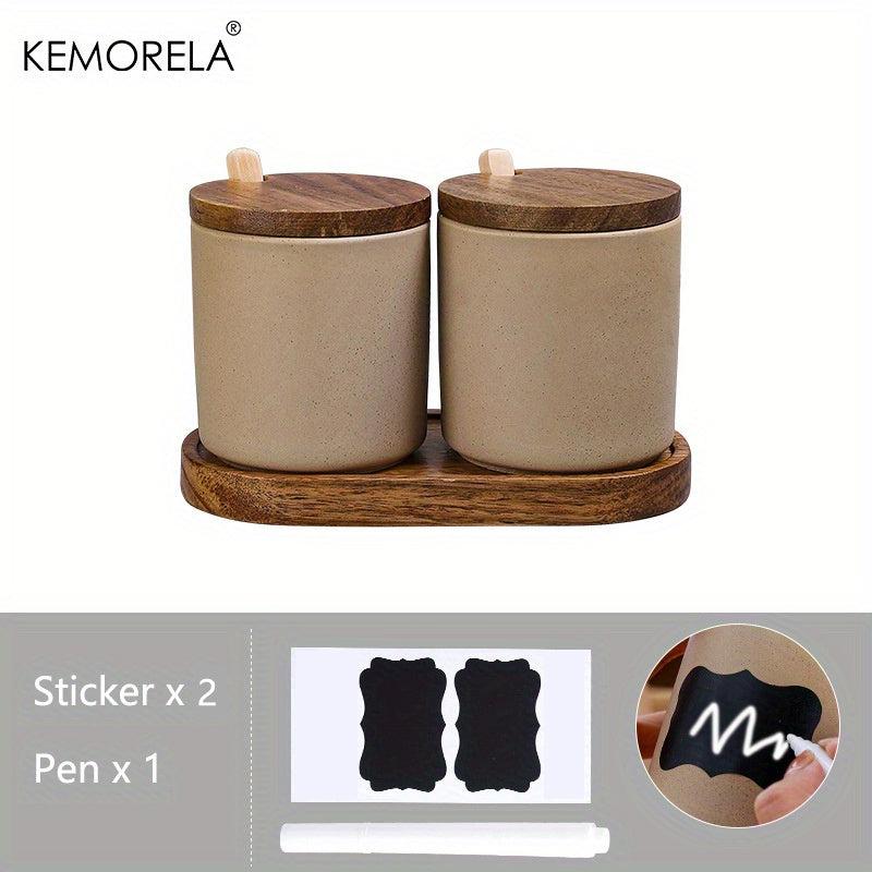 3pcs Set Seasoning Jar Ceramic Spice Pot Salt Jar With Spoon Pepper Container