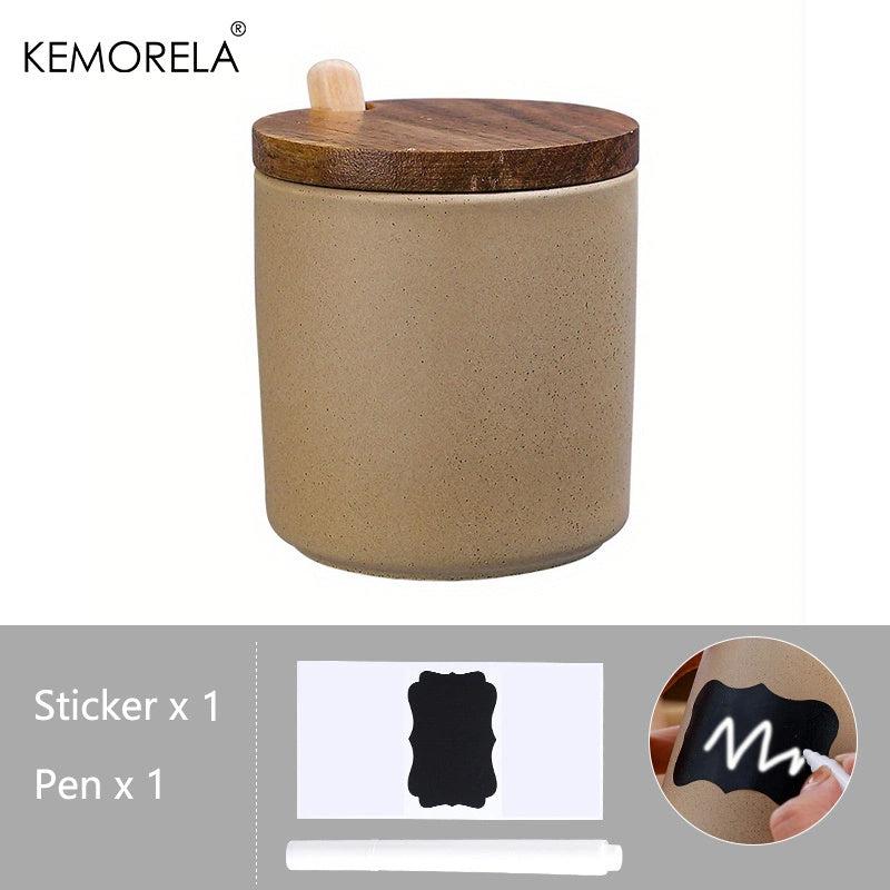 3pcs Set Seasoning Jar Ceramic Spice Pot Salt Jar With Spoon Pepper Container