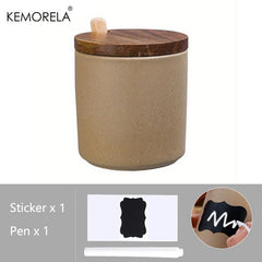 3pcs Set Seasoning Jar Ceramic Spice Pot Salt Jar With Spoon Pepper Container
