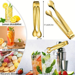 6PCS Stainless Steel Ice Clamps Golden Mini Tongs for Appetizer Dessert