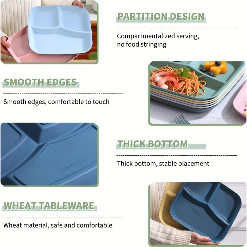 3Pcs Japanese Dividing Plate Set 3 Compartment Tableware Breakfast Plate