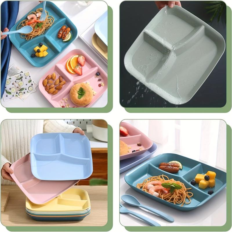 3Pcs Japanese Dividing Plate Set 3 Compartment Tableware Breakfast Plate