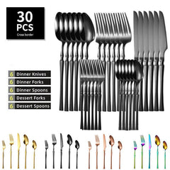 30pc Stainless Steel Flatware Set - Coffee Spoon, Salad Fork, Steak Dinner, Milk
