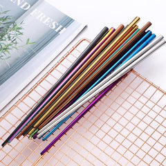 Stainless Steel Metal Chinese Tableware Square Half Square Chopsticks