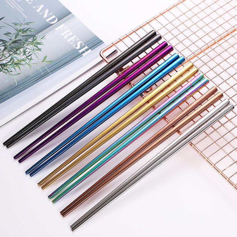 Stainless Steel Metal Chinese Tableware Square Half Square Chopsticks
