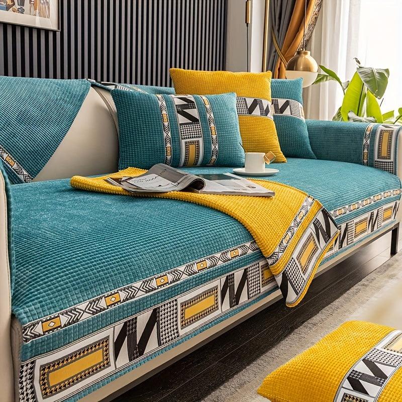 Soft Non Slip Corn Velvet Sofa Cover Protects Furniture from Wear and Tear