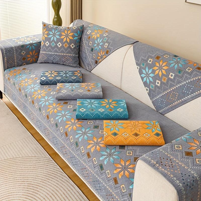 Boho Embroidery Sofa Slipcover Non Slip Furniture Protector for Home Decor