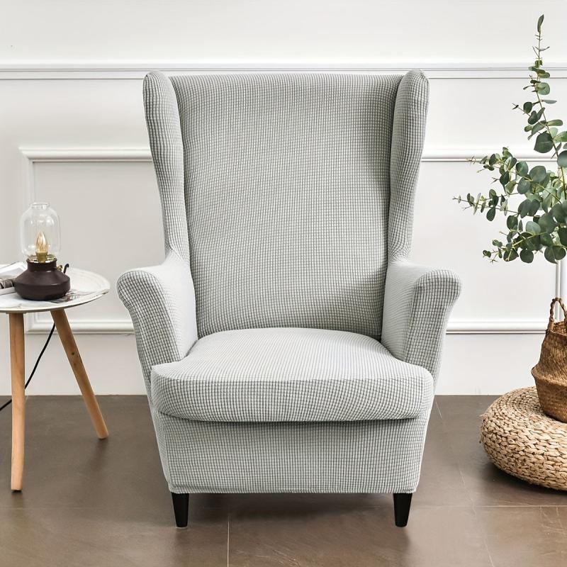2pcs Stretch Jacquard Wingback Chair Slipcovers