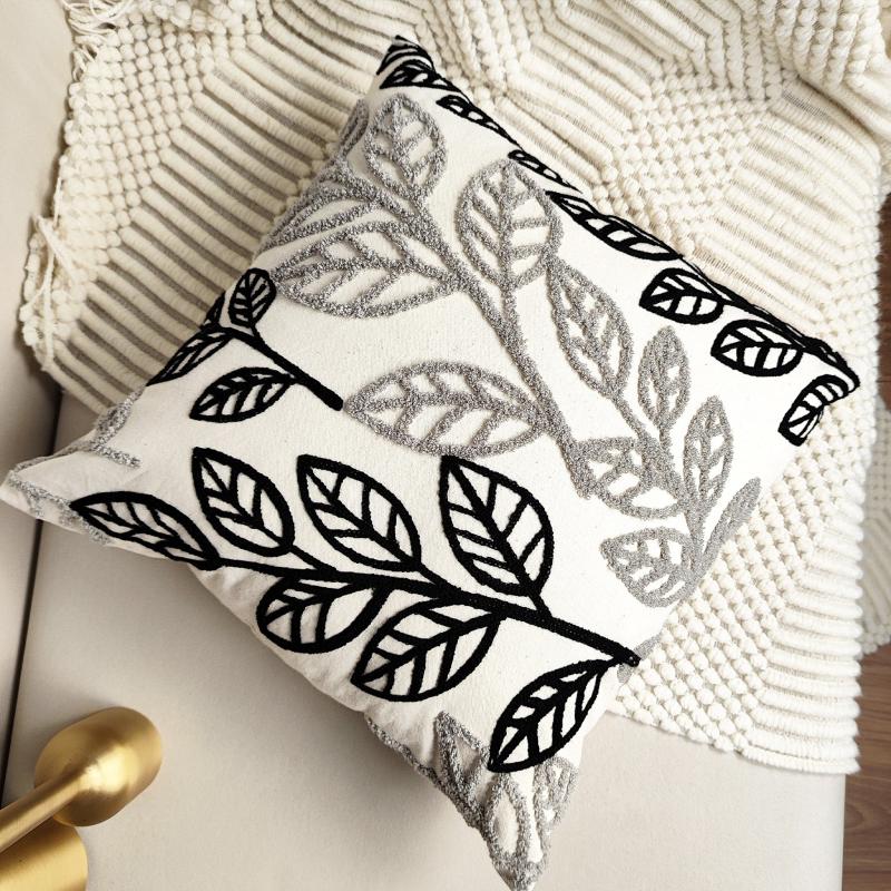 Leaf Embroidery Cushion Cover for Home Decor