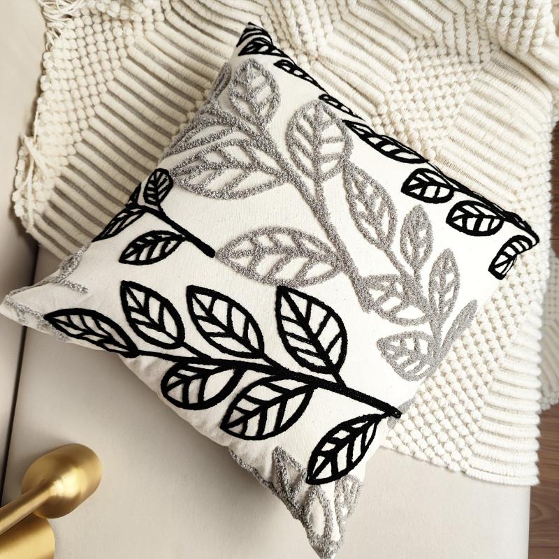 Leaf Embroidery Cushion Cover for Home Decor
