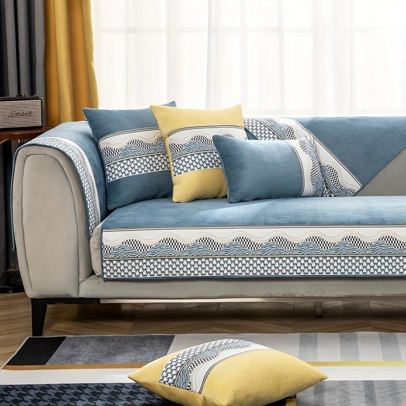 Wave Edge Pattern Sofa Slipcover Chennile Furniture Protector
