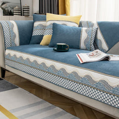 Wave Edge Pattern Sofa Slipcover Chennile Furniture Protector