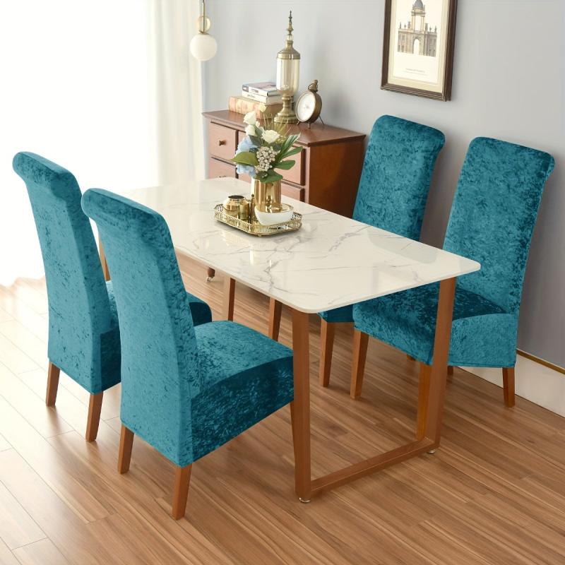 High Velvet Dining Chair Slipcover Elastic Cover for Dining Room Banquet