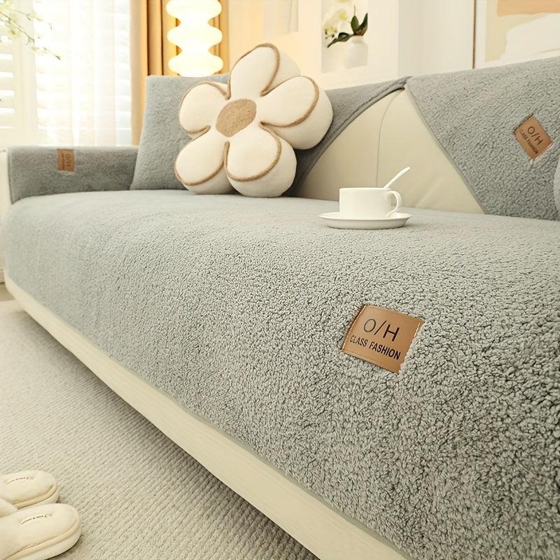 High Nordic Sherpa Sofa Slipcover Thick Plush Seat Anti Slip Cover