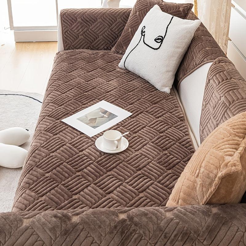 Non-slip Velvet Sofa Cover Embroidered Slipcover