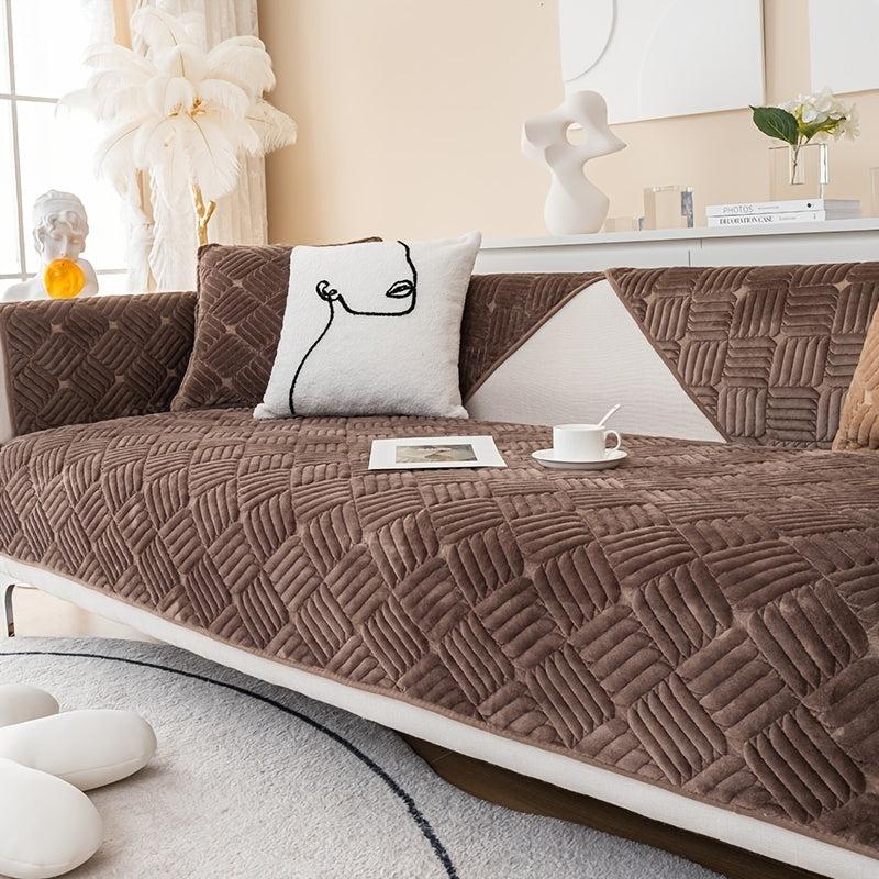 Non-slip Velvet Sofa Cover Embroidered Slipcover