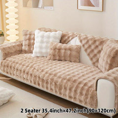 Solid Rabbit Plush Sofa Slipcover Warm Couch Cover