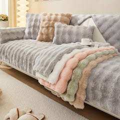Solid Rabbit Plush Sofa Slipcover Warm Couch Cover