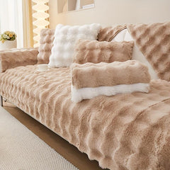 Solid Rabbit Plush Sofa Slipcover Warm Couch Cover
