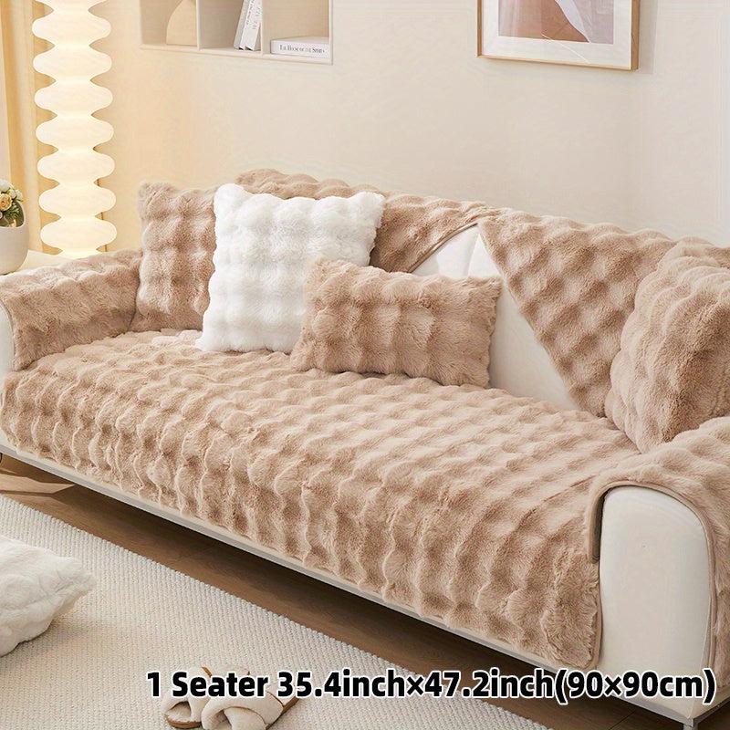Solid Rabbit Plush Sofa Slipcover Warm Couch Cover