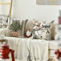 4pcs Christmas Pillow Case Reindeer Eucalyptus Square Cushion Cover