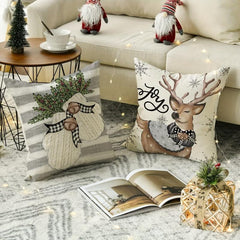 4pcs Christmas Pillow Case Reindeer Eucalyptus Square Cushion Cover