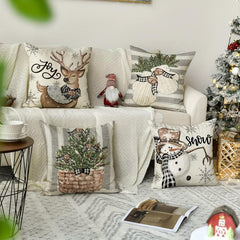 4pcs Christmas Pillow Case Reindeer Eucalyptus Square Cushion Cover