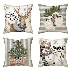 4pcs Christmas Pillow Case Reindeer Eucalyptus Square Cushion Cover