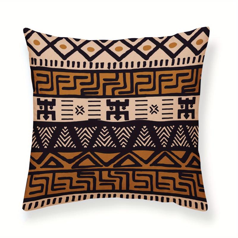 Bohemian Ethnic Short Plush Velvet Pillow Covers Brown Beige Decor