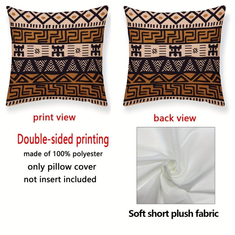 Bohemian Ethnic Short Plush Velvet Pillow Covers Brown Beige Decor