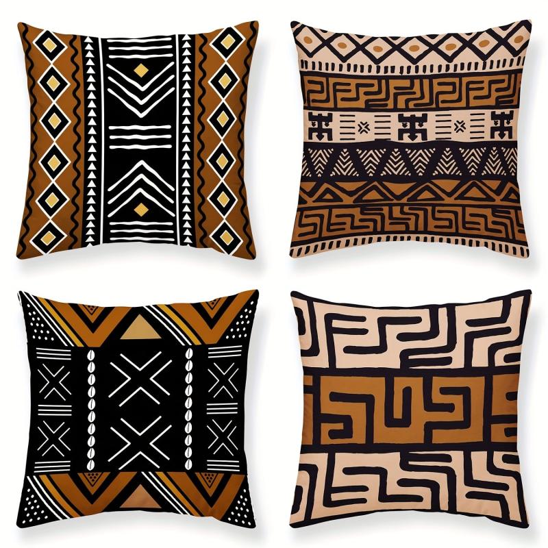 Bohemian Ethnic Short Plush Velvet Pillow Covers Brown Beige Decor