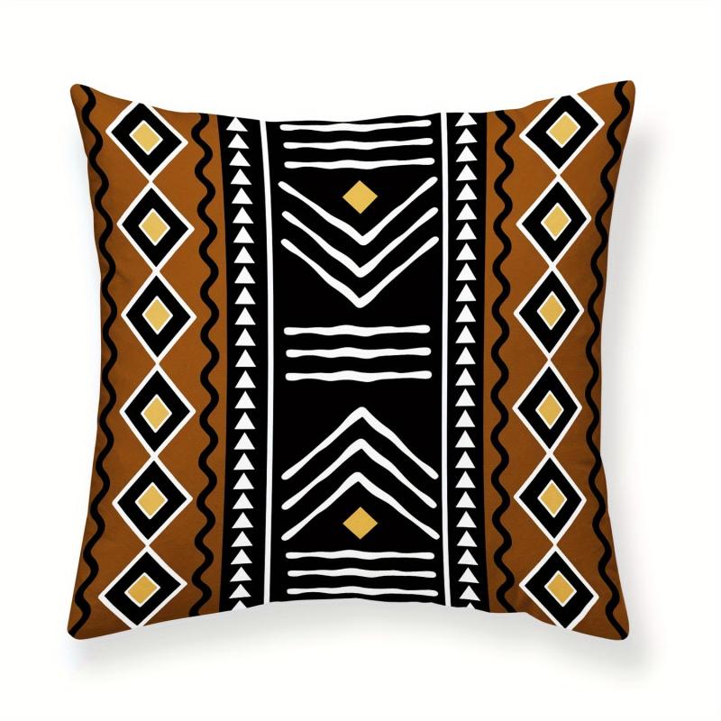 Bohemian Ethnic Short Plush Velvet Pillow Covers Brown Beige Decor